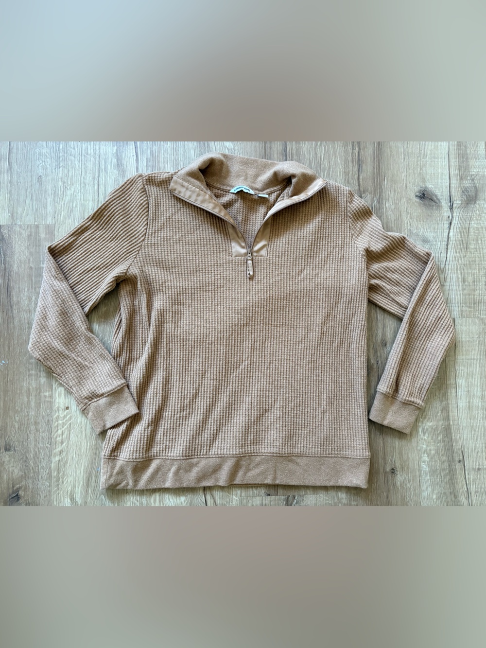 Lands' End Women’s Half‑Zip Waffle Knit Sweater in Camel Brown